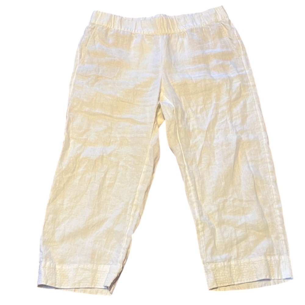 Pure Jill  J Jill 100% Linen White Wide Leg Cropped Pants M Beach Lagenlook EUC